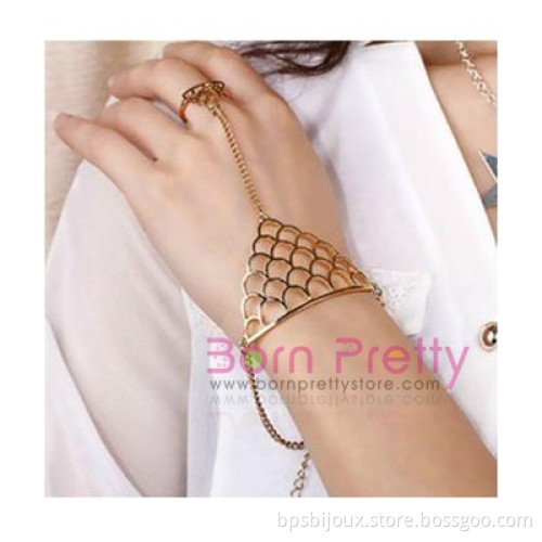 1pc Bracelet Punk Retro Gold Fish Scale Hand Chain Link Finger Ring